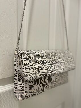 Love Moschino Black & White Logo Chain Crossbody Bag